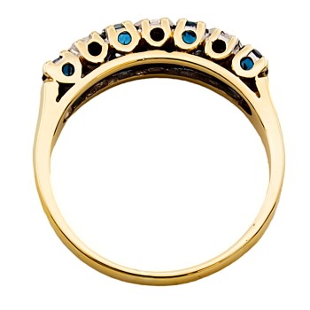 9ct gold Blue Topaz / Diamond 7 stone Ring size P